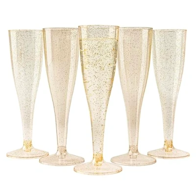 Image of MATANA 48 Premium Plastic Champagne Flutes with Gold Glitter, 133ml Reusable Toasting Glasses, Cocktail Prosecco Glasses for Weddings, Birthdays, Christmas, BBQ, Parties