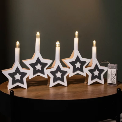 Image of 38cm Battery Operated White Wooden Christmas Candle Bridge Decoration with LEDs