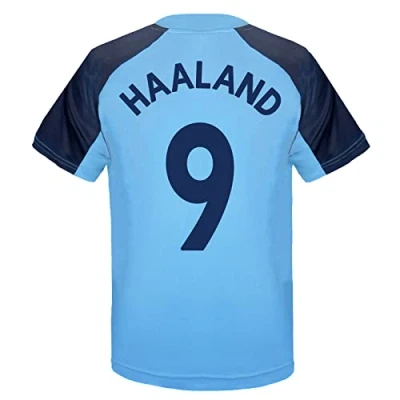 Image of Manchester City F.C. FC Boys Haaland 9 Poly Kit T Shirt Sky Blue 10 11 Years