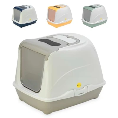 Image of Cat CENTRE Grey Flip Litter Tray 4 Colours Box Hooded Pan Toilet Loo Carbon Filter Scoop