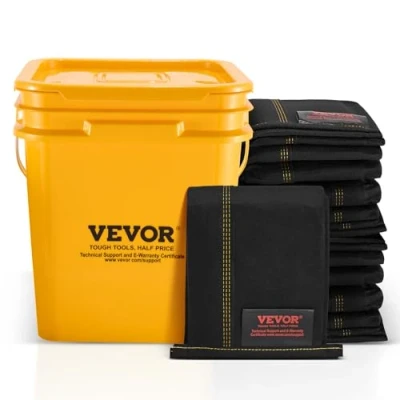 Image of VEVOR Flood Barriers, Water Dam Bags 5 Pack, Barriers for Flooding with Plastic Bucket, Activated Home, Doorway, Driveway(10ft x 6in)