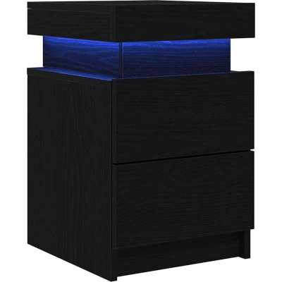 Image of vidaXL Bedside Cabinet Modern Black Oak Nightstand with LED, 35x39x55 cm, Engineered Wood Bedroom Table