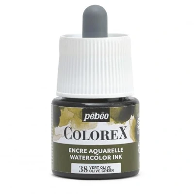 Image of Pébéo Colorex Ink 45 ml Olive Green Watercolour Velvety Multi Tool Drawing for All Media
