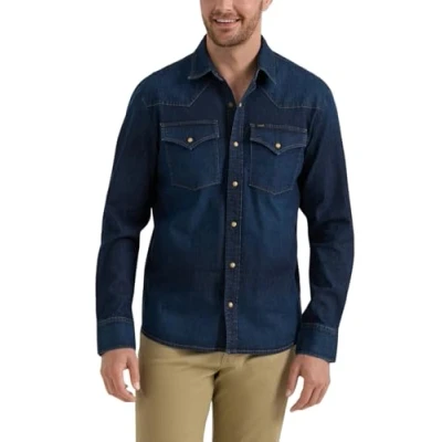 Image of Lee Mens Heritage Western Shirt, Inky Blue Vintage Wash, 46/48