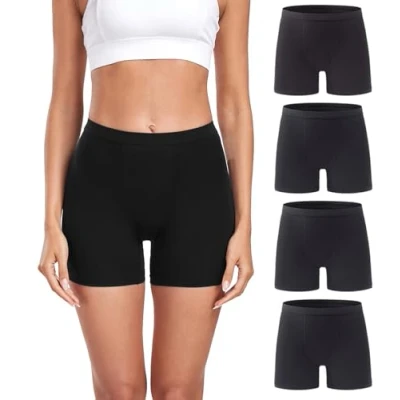 Image of wirarpa Women&#039;s Boxer Briefs Modal Boyshort Panties Ultra Soft Ladies Boxers Underwear Under Dress Skirt 4 Pack Black Size S