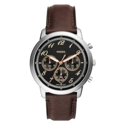 Image of FOSSIL Neutra Watch for Men, Chronograph movement with Stainless steel or Leather strap, Tan and Brown, 44 mm