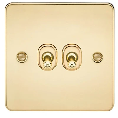 Image of KnightsBridge Flat Plate 10AX 2G 2 way toggle switch polished brass
