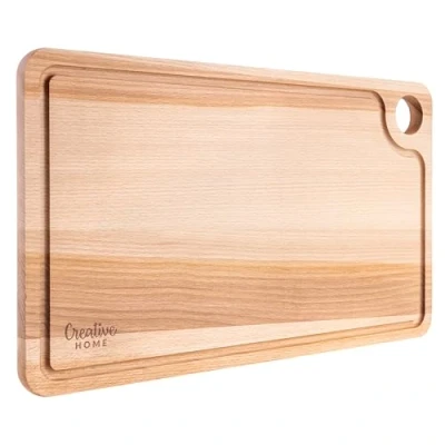 Image of Creative Home Large Wooden Cutting Chopping Board 42x24.5x1.5cm Natural Beech Wood Better than Bamboo Rectangular Kitchen + Juice Groove Perfect for Meat, Fruit, Bread, Serving Platter