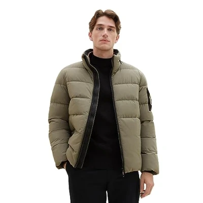 Image of TOM TAILOR Men&#039;s Puffer Jacket with Removable Hood, 32097 smokey Olive Green, L