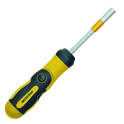 Image of Proxxon 22288 Ratchet/Bendable Screwdriver, Autolock System, for 1/4 Inch Standard Bits, in Middle Position, Eliminates Ratchet Function