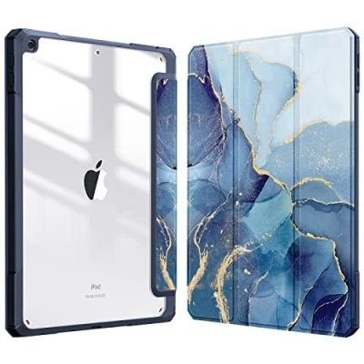 Image of FINTIE Hybrid Case Compatible with iPad 9th / 8th 7th Generation (2021/2020/2019 Release) 10.2 inch Shockproof Cover Clear Back Shell w/Pencil Holder, Auto Wake/Sleep, Ocean Marble