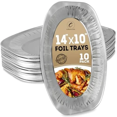 Image of Coselena Foil Trays 14 Inch (Pack of 10) Durable Aluminium Serving Platters for Catering, Parties, and Events Ideal Sandwich Platter Gatherings