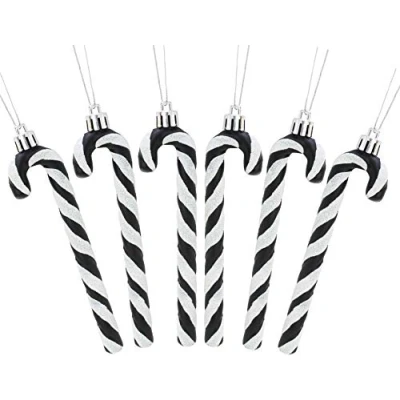 Image of Christmas Concepts® Pack Of 6 13cm Glitter Candy Cane Tree Decorations (Black &amp; White)