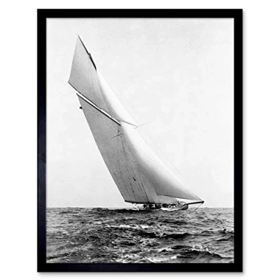Image of Wee Blue Coo Vintage Photography Transport Ship Yacht Reliance Ocean Sea Sail Art Print Framed Poster Wall Decor 12X16 Inch