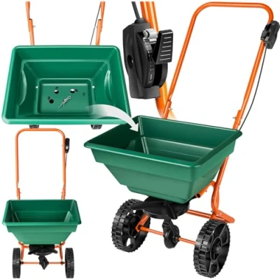 Image of tectake® Lawn Spreader with 25 Litre Capacity &amp; Adjustable Spread Rate, Robust Grit Durable Steel Frame Large Wheels for Easy Handling, Ideal Grass Seed, Fertiliser Salt
