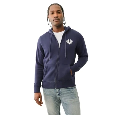 Image of True Religion Men&#039;s Zip Up Hoodie Hooded Sweatshirt, Ace Blue, XXXL