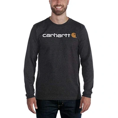 Image of Carhartt Men&#039;s Relaxed Fit Heavyweight Long Sleeve Logo Graphic T Shirt, Carbon Heather, XXL
