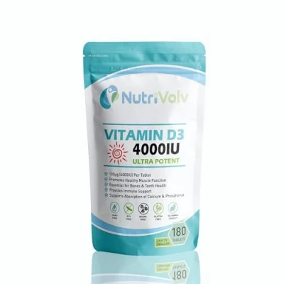 Image of Vitamin D 4000IU 6 Months Supply 180 Easy Swallow D3 Tablets Vegetarian High Strength Immune &amp; Bone Support Supplement General Health Wellbeing 100µg
