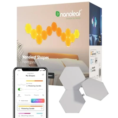 Image of Nanoleaf Shapes Hexagon Expansion Pack, 3 Additional Smart Light Panels LED RGBW Modular Wi Fi Colour Changing Wall Lights, Works with Alexa Google Assistant Apple Homekit, for Room Decor &amp; Gaming