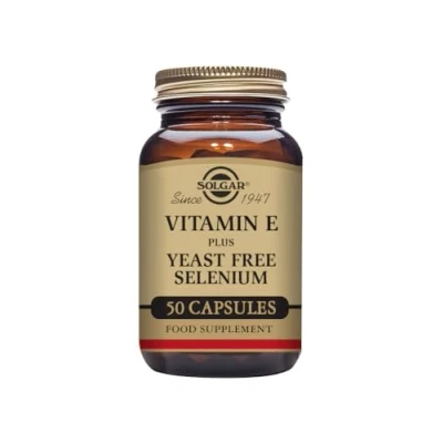 Image of Solgar Vitamin E with Yeast Free Selenium Supports Immune System &amp; Metabolism Protects Against Oxidative Stress Daily Health Supplement For Hair and Nails Vegetable Capsules Pack of 50