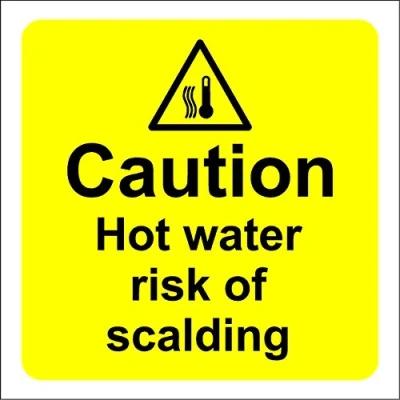 Image of Warning sign Caution hot water risk of scalding safety Self adhesive sticker 100mm x