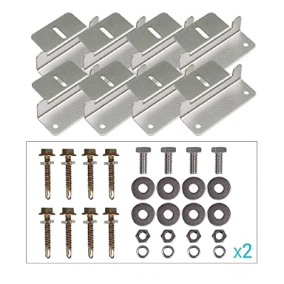 Image of Renogy Solar Panel Z Brackets Holder 2 Sets, for Mounting Roof Mount Bracket with Nuts and Screws Motorhome, Boat, Roof, Wall Other Off Gird Installation, 8 Pieces