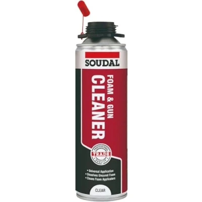 Image of Soudal Trade PU Expanding Foam &amp; Gun Cleaner Solvent Base Polyurethane Aerosol Liquid Cleaning Clear 500ml Canister, Quick Easy to Use, Attachable Spray Nozzle