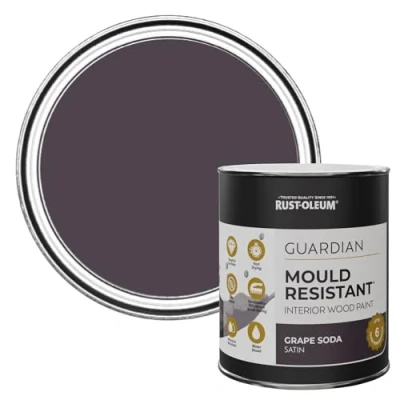Image of Rust Oleum Purple Guardian Mould Resistant Interior Wood Paint in Satin Finish Grape Soda 750ml