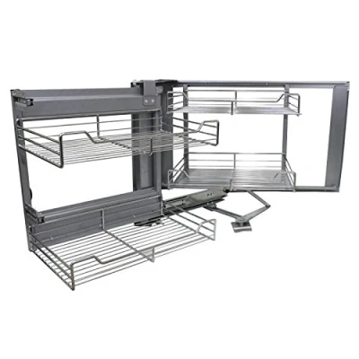 Image of KuKoo Corner Pull Out Baskets Shelving Unit for Kitchen Storage Cabinet Width 900 1000mm Left Hand Baskets, 90 100cm Cabinet, 4 Metal Slide Drawers…