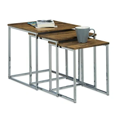 Image of Relaxdays Set of 3 Nesting Tables, Size: 42 x 40 cm Coffee Wood and Metal, Brown