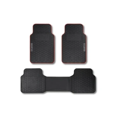 Image of SPARCO SPCF500RD Set of 3 Universal Floor Mats with Rear Bridge for Car Model F500, Color Black/Red