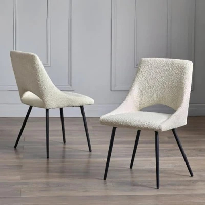 Image of Julian Bowen Set of 2 Iris Boucle Dining Chairs Ivory, 84 x 61 52