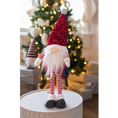 Image of Marco Paul Christmas 52cm Standing Red Glam Gonk Sparkle Furry Fabric Soft Touch Plush Festive Indoor Ornament Novelty Nordic Xmas Home Decoration Winter Santa Figure Decorations