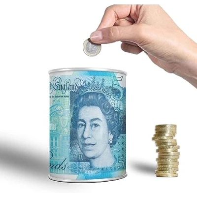 Image of LMS Money TIN 5Pcs BOX Sterling Bank Note Piggy Bank, Coin Tin, Cash Savings Can, Birthday Money, Holiday &amp; Christmas Fund (5 Pcs MEDIUM)