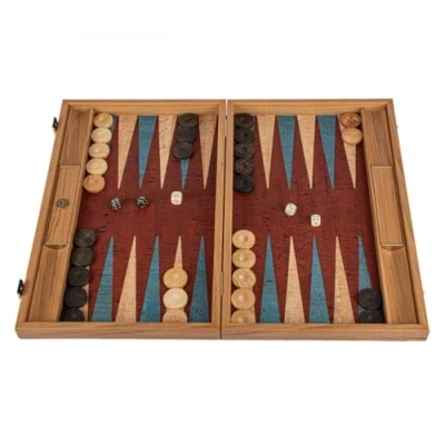 Image of Manopoulos Red Cork 19 inch Backgammon Set