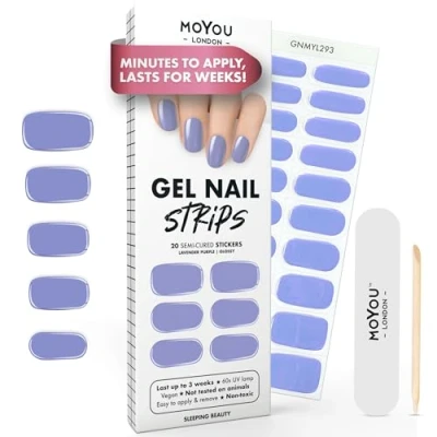 Image of MOYOU LONDON Semi Cured Gel Nail Strips 20 Pcs. Wraps for Salon Quality Manicure Works with Any UV Lamp Easy to Apply, Trim, &amp; Remove Stickers