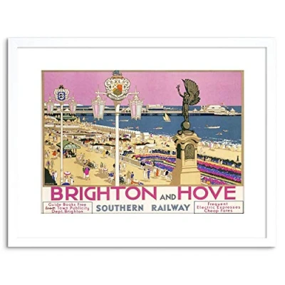 Image of Wee Blue Coo 9x7 &#039;&#039; BRIGHTON HOVE SUSSEX BEACH RESORT PIER SEA PINK FRAMED ART PRINT F97X1205