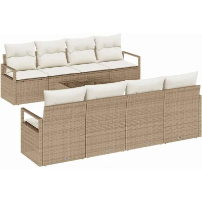 Image of vidaXL 9 Piece Garden Sofa Set with Cushions Beige Poly Rattan