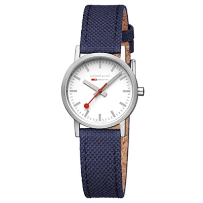 Image of Mondaine Classic Watch 30 mm/Deep Ocean Blue Recycled Textile with Stitching &amp;Cork Lining