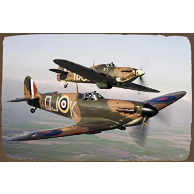 Image of Spitfire Aeroplane, British, Raf, Iconic Vintage Style Metal Advertising Wall Plaque Sign Tin Decor Poster 8X12 Inches A17