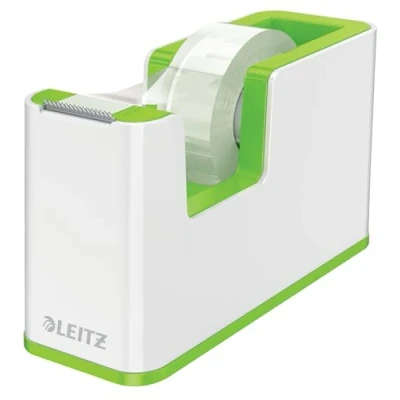 Image of Leitz 53641054 Tape Dispenser, Heavy Base with Tape, Wow Range, Pearl White/Green