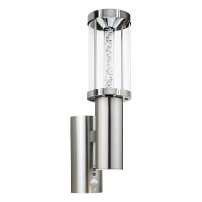 Image of Eglo Trono Stick LED Outdoor Wall Lamp, Exterior Lighting Incl. Motion Sensor, Silver Steel, Glass and Plastic Sensor Porch Lighting, GU10 Socket, IP44