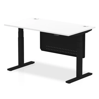 Image of Air 1400x800 Height Adjustable Desk White CP Black Leg Modesty Panel