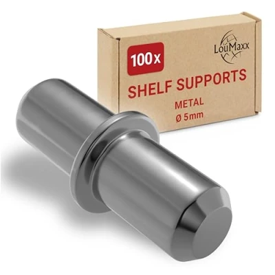 Image of LouMaxx 5mm Shelf Support Pegs, 100 Pieces with Ring for Drilled Holes Pegs Holder, Solid Steel, Nickel Plated