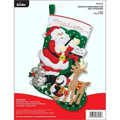 Image of Bucilla Felt Applique Stocking Kit Santa Choir Practice, 18&quot;