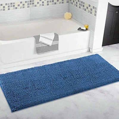 Image of FYUN Extra Large Bathroom Rug Long Bath Mat 70x140cm Ultra Soft Chenille Carpets,Non Slip &amp; Water Absorbent Bathtub Floor Runner for Bathroom,Bedroom,Kitchen, Blue