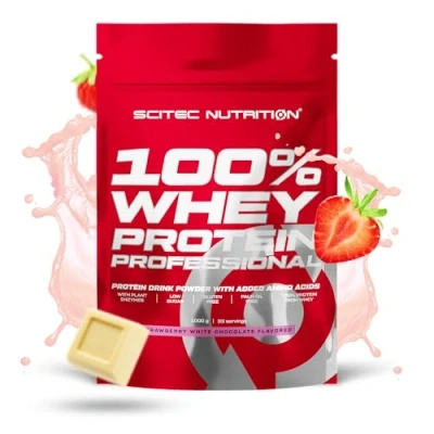 Image of Scitec Nutrition 100% Whey Protein Professional Enhanced with Extra Amino Acids &amp; Digestive Enzymes Gluten Free Palm Oil Free, 1000 g, Strawberry White Chocolate