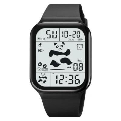 Image of TONSHEN Unisex Fashion Panda Digital Watch Rectangular Plastic Case with Rubber Band 50M Waterproof Outdoor Military Multifunction LED Electronic Stopwatch Alarm Sport Watches (Black)