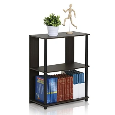 Image of Furinno Simple Design 3 Tier Bookcase/Bookshelf/Display Rack with Stainless Steel Tubes, Engineered Wood, Walnut/Black, one Size