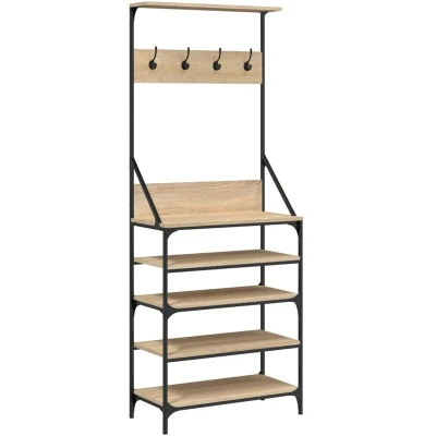 Image of vidaXL Clothes Rack with Shoe Storage Sonoma Oak 70x34x184 cm